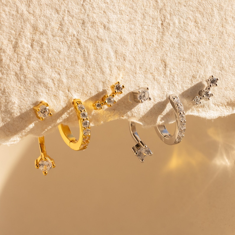 Diamond Earring Set by Caitlyn Minimalist • Set of 3: Ear Climber, Ear Jacket & Pave Diamond Hoop • Silver Jewelry • Gift for Her • ER427 image 5