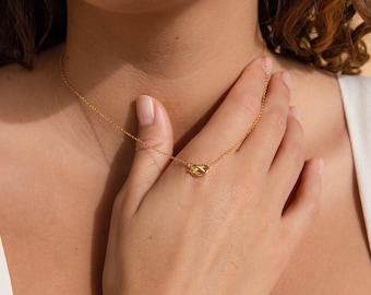 Love Knot Necklace by Caitlyn Minimalist • Gold Pendant Necklace • Dainty Charm Necklace • Wedding Jewelry • Anniversary Gift • NR089
