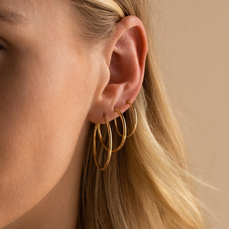Endless Thin Hoop Earrings By Caitlyn Minimalist Silver & Gold Hoops in Small, Medium, Large Minimalist Jewelry for your Everyday Stack image 7
