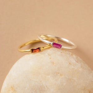 Custom Baguette Birthstone Ring by Caitlyn Minimalist • Dainty Silver Gemstone Ring • Personalized Minimalist Jewelry • Gift for Her • RM86