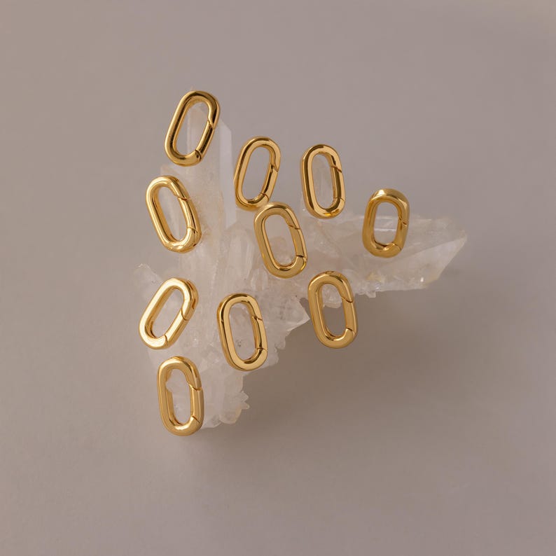 Set of 10: Carabiner Charms by Caitlyn Minimalist • Dainty Necklace Pendant Holder • Oval Clasp Charms for Necklace • Gift for Her • XR047 18K GOLD