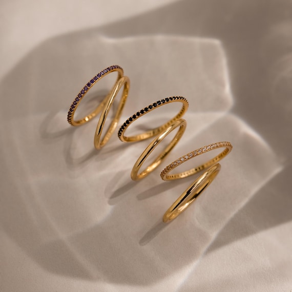 Eternity Birthstone Ring Set by CaitlynMinimalist • Personalized Birthstone Ring with Thin Gold Band • Minimalist Jewelry • Mom Gift • RM172