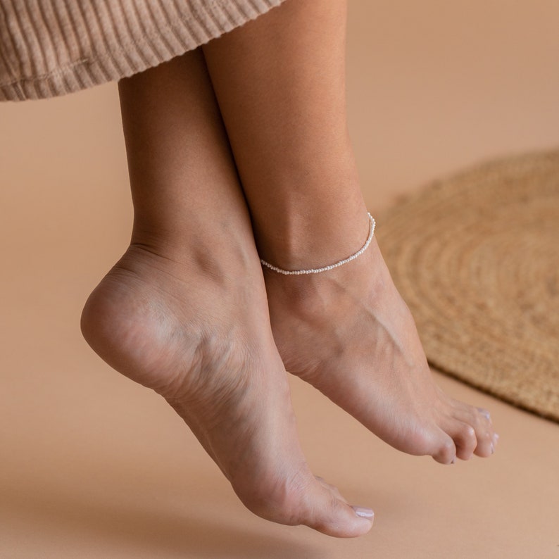 Dainty Pearl Anklet by Caitlyn Minimalist Beaded Bracelet, Perfect for Everyday Wear Boho Summer Jewelry Bridal Gift BR032 image 1