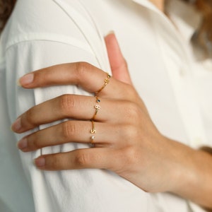 Initial Birthstone Ring Letter Ring by Caitlyn Minimalist Mothers Ring Birthday Gifts Bridesmaid Gifts RM74F39 image 3