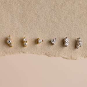 Diamond Cluster Earring Set by CaitlynMinimalist • Set of 3: Flat Back Diamond Stud Earrings • Dainty Wedding Jewelry • Gift for Mom • ER537 image 6