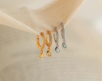 Opal Drop Huggie Earrings by Caitlyn Minimalist • Pave Diamond Hoop Earrings • Opal Dangle Earrings in Gold • Gift for Girlfriend • ER353