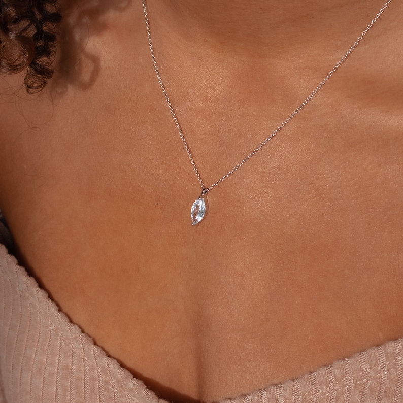 Marquise Diamond Necklace by Caitlyn Minimalist Dainty Marquise Pendant Necklace Minimalist Necklace Anniversary Gift for Her NR067 image 9