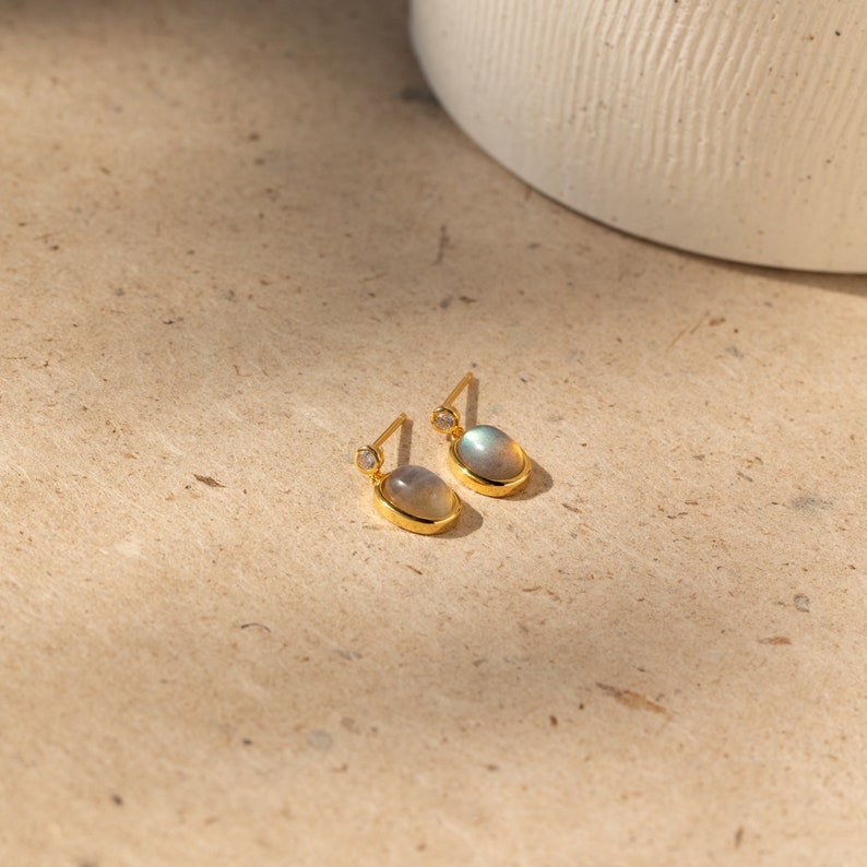 Moonstone Drop Earrings by Caitlyn Minimalist Gemstone Stud Earrings Natural Labradorite Earrings Gift for Girlfriend ER331 zdjęcie 9