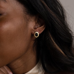 Black Oval Stud Earrings by Caitlyn Minimalist • Vintage Inspired Earrings • Statement Gemstone Jewelry • Birthday Gift for Mom • ER631