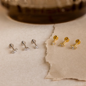 Diamond Cluster Earring Set by CaitlynMinimalist • Set of 3: Flat Back Diamond Stud Earrings • Dainty Wedding Jewelry • Gift for Mom • ER537 image 8