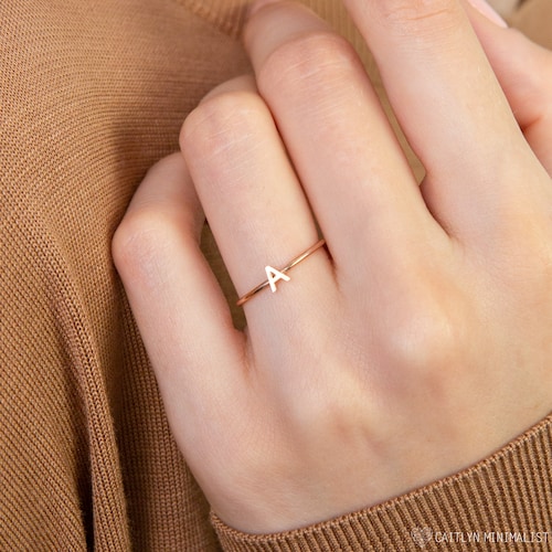Dainty Initial Ring Custom Letter Ring in Sterling Silver - Etsy