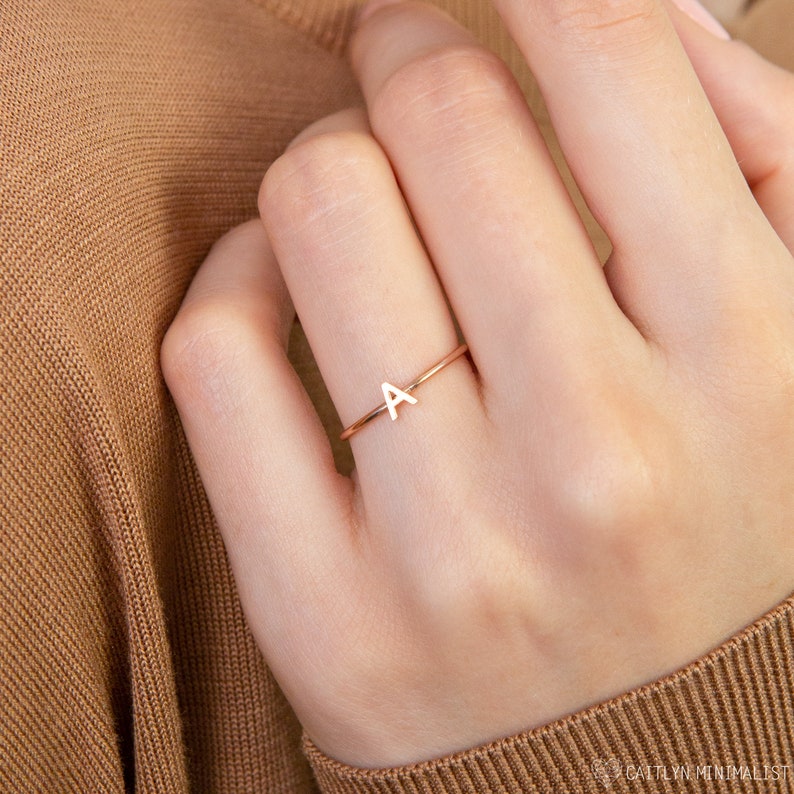 Dainty Initial Ring Custom Letter Ring in Sterling Silver, Gold & Rose Gold Bridesmaids Gifts MOTHER GIFTS RM47F30 image 1