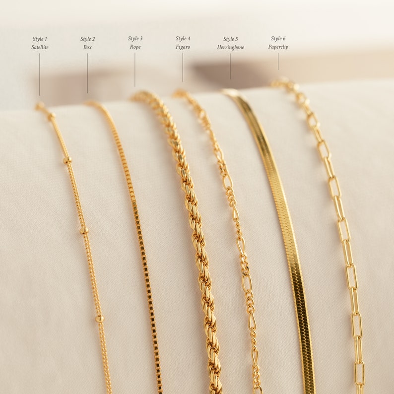 Dainty Bracelet Chains by Caitlyn Minimalist Figaro, Box, Herringbone, Rope Chain Bracelets in Gold & Silver Bridesmaid Gifts image 2