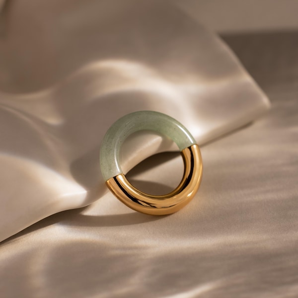Gold & Jade Ring by Caitlyn Minimalist • Two Tone Stacking Ring • Unique Gold Ring • Lucky Jade Jewelry • Perfect Gift for Grandma • RR167