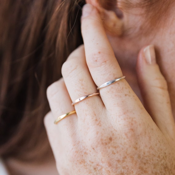Minimal Initial Ring Skinny Letter Ring Custom Name Ring Mother