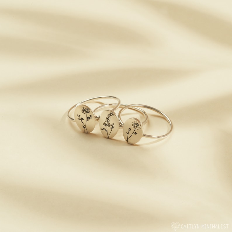 Dainty Flower Ring Custom Signet Ring Birth Flower Ring Flower Jewelry Summer Jewelry Bridesmaid Gifts RM52a image 7