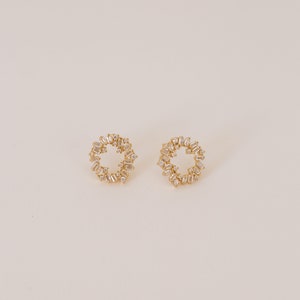 Diamond Baguette Circle Earrings by Caitlyn Minimalist Elegant Diamond Bridal Earrings, Wedding Jewelry Anniversary Gift ER253 image 4
