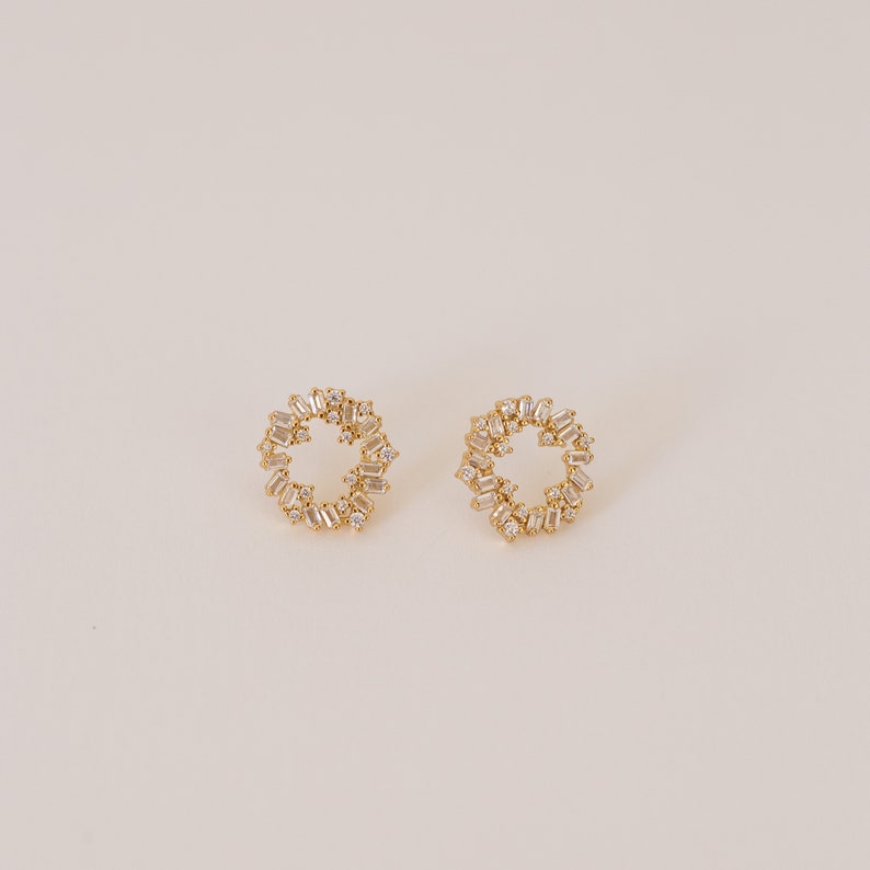 Diamond Baguette Circle Earrings by Caitlyn Minimalist Elegant Diamond Bridal Earrings, Wedding Jewelry Anniversary Gift ER253 image 4