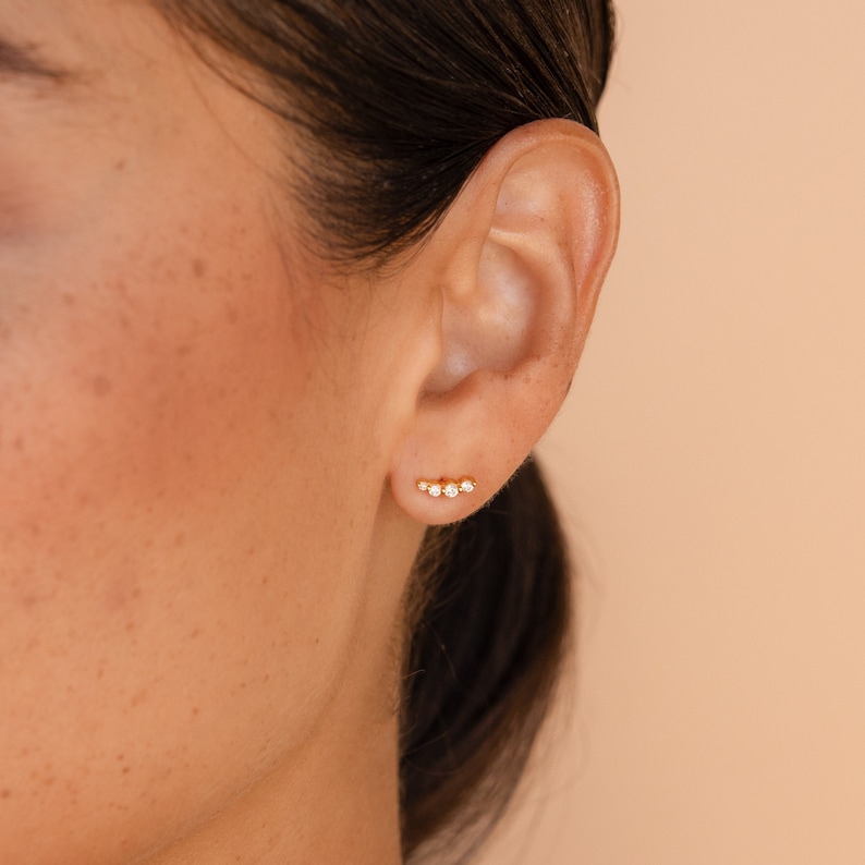 Diamond Climber Earrings by Caitlyn Minimalist Tiny Diamond Stud Earrings Dainty Jewelry for Everyday Wear Anniversary Gift ER361 image 1