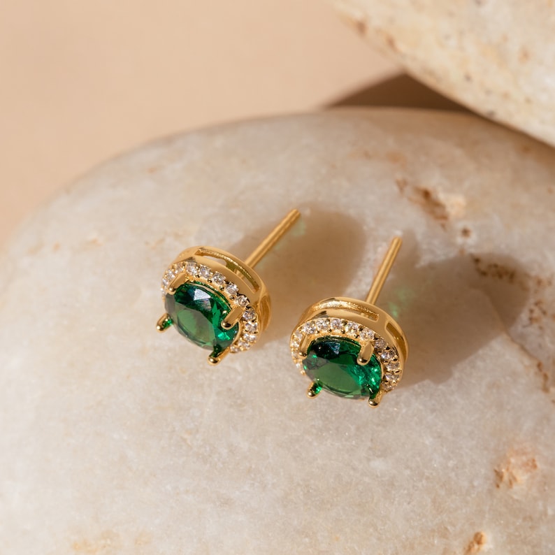 Vintage Birthstone Earrings by Caitlyn Minimalist Statement Gemstone Stud Earrings Birthstone Jewelry Perfect Gift for Her ER323 May Emerald