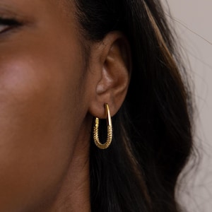 Pave Oval Hoop Earrings by Caitlyn Minimalist • Chunky Half Diamond Link Earrings • Statement Jewelry • Perfect Best Friend Gift • ER639