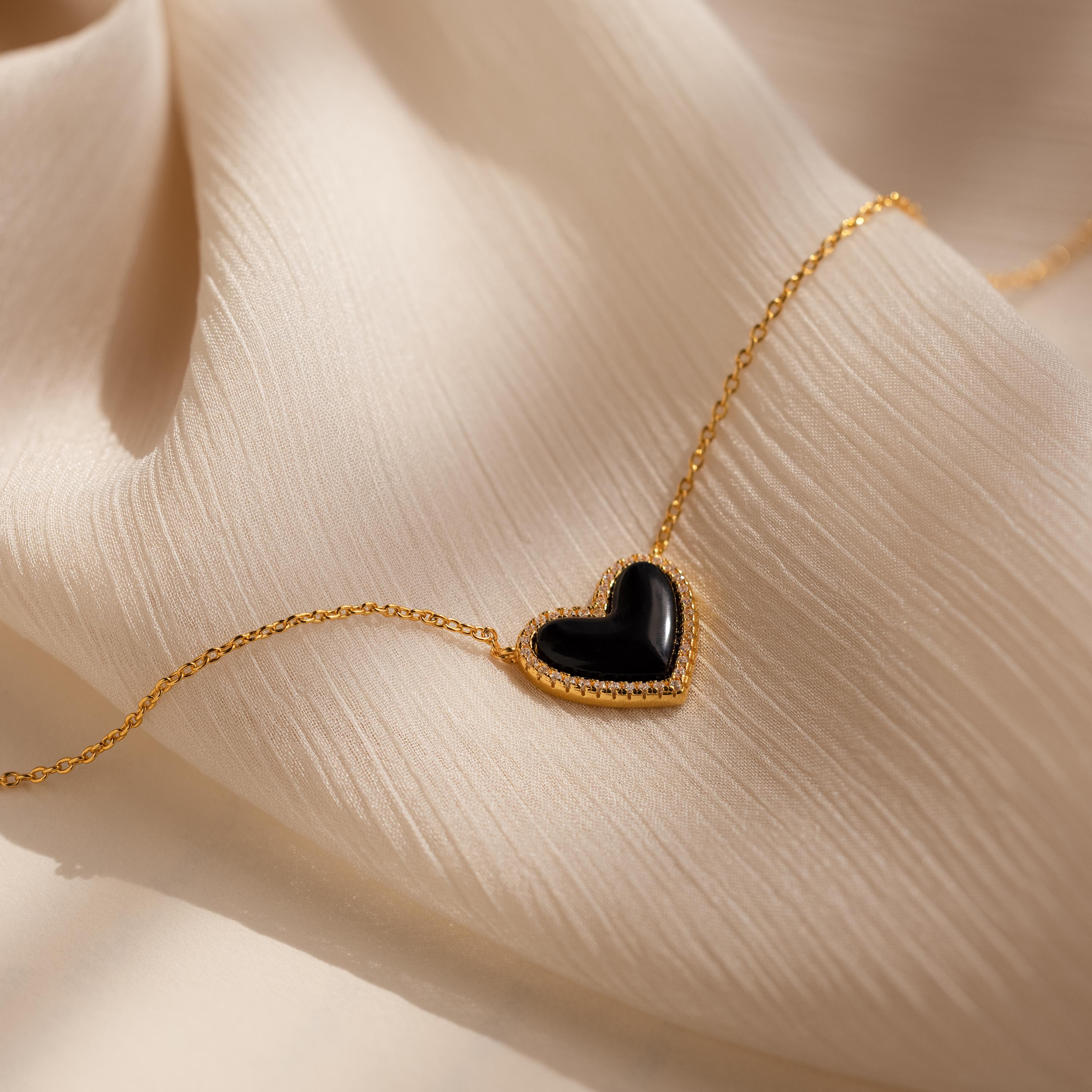 Onyx Puff Heart Necklace by Caitlyn Minimalist • Black