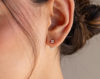 Diamond Cluster Ear Jacket Earrings by Caitlyn Minimalist • Dainty Front Back Stud Earrings in Gold • Wedding Jewelry • Gift for Her • ER552