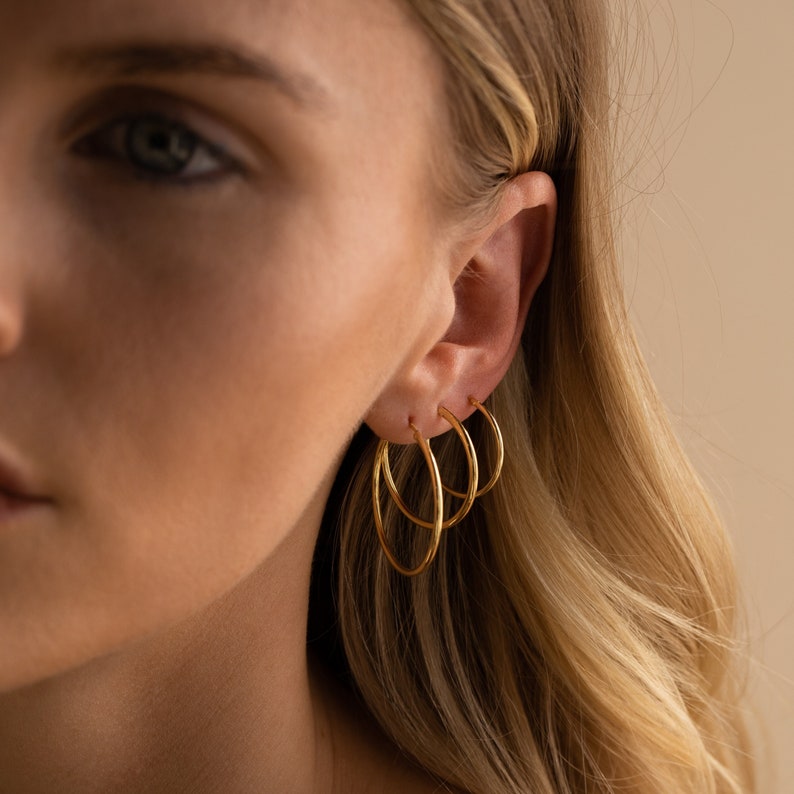 Endless Thin Hoop Earrings By Caitlyn Minimalist Silver & Gold Hoops in Small, Medium, Large Minimalist Jewelry for your Everyday Stack image 5