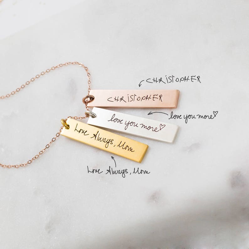 Handwriting Bar Necklace \u2022 Custom Actual Handwriting Jewelry \u2022 Personalized Signature Necklace \u2022 Memorial Keepsake Jewelry \u2022 Mom Gift \u2022 NM23
