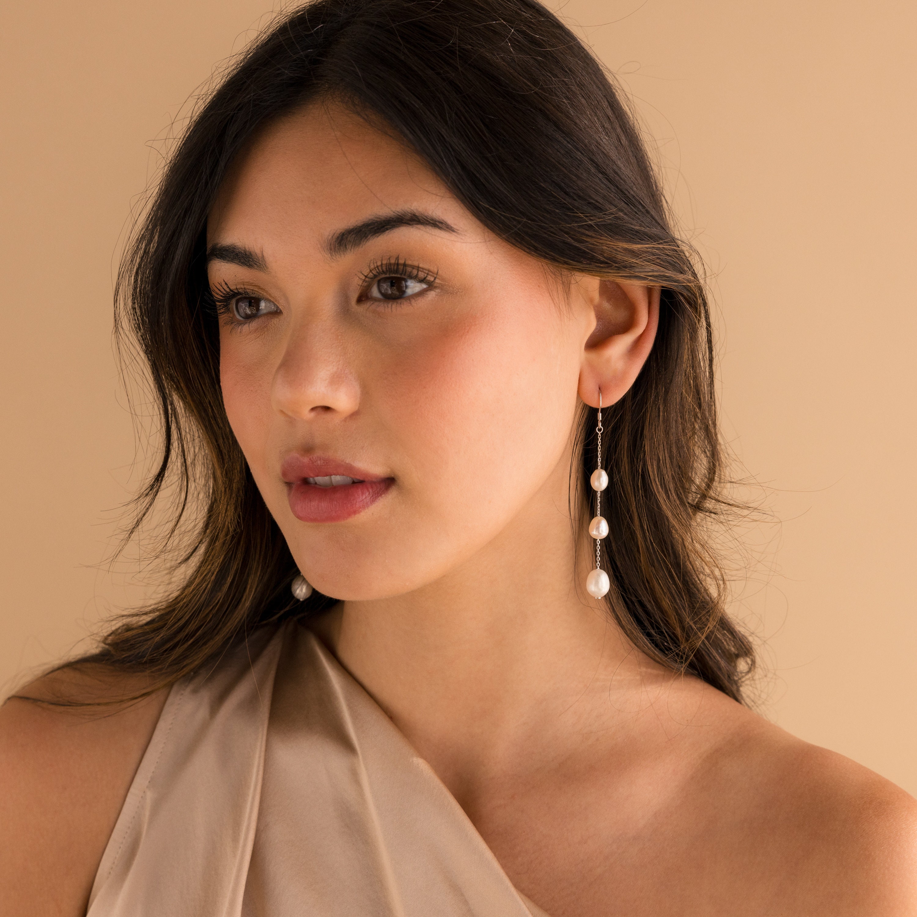 Long Pearl Dangle Earrings by Caitlyn Minimalist • Statement Pearl Gemstone Drop Earrings for Everyday • Wife Gift for Anniversary • ER444