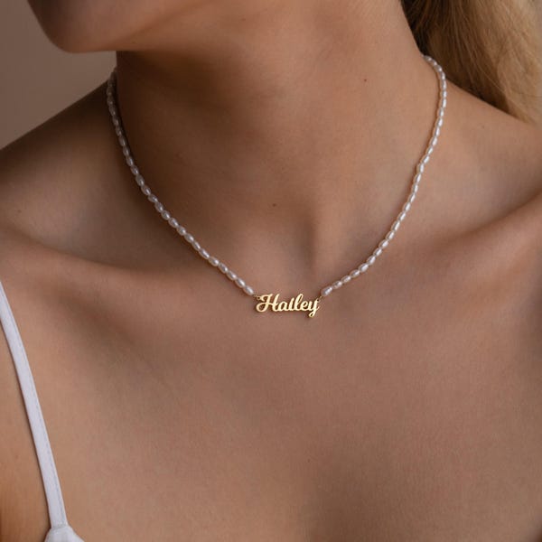 Personalized Pearl Name Necklace by Caitlyn Minimalist • Custom Dainty Choker Necklace • Minimalist Pearl Jewelry • Gift for Her • NM103F97