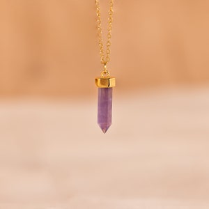 Amethyst Quartz Pendant Necklace by Caitlyn Minimalist Purple Crystal Necklace Amethyst Charm Jewelry Gift for Sister NR191 image 2