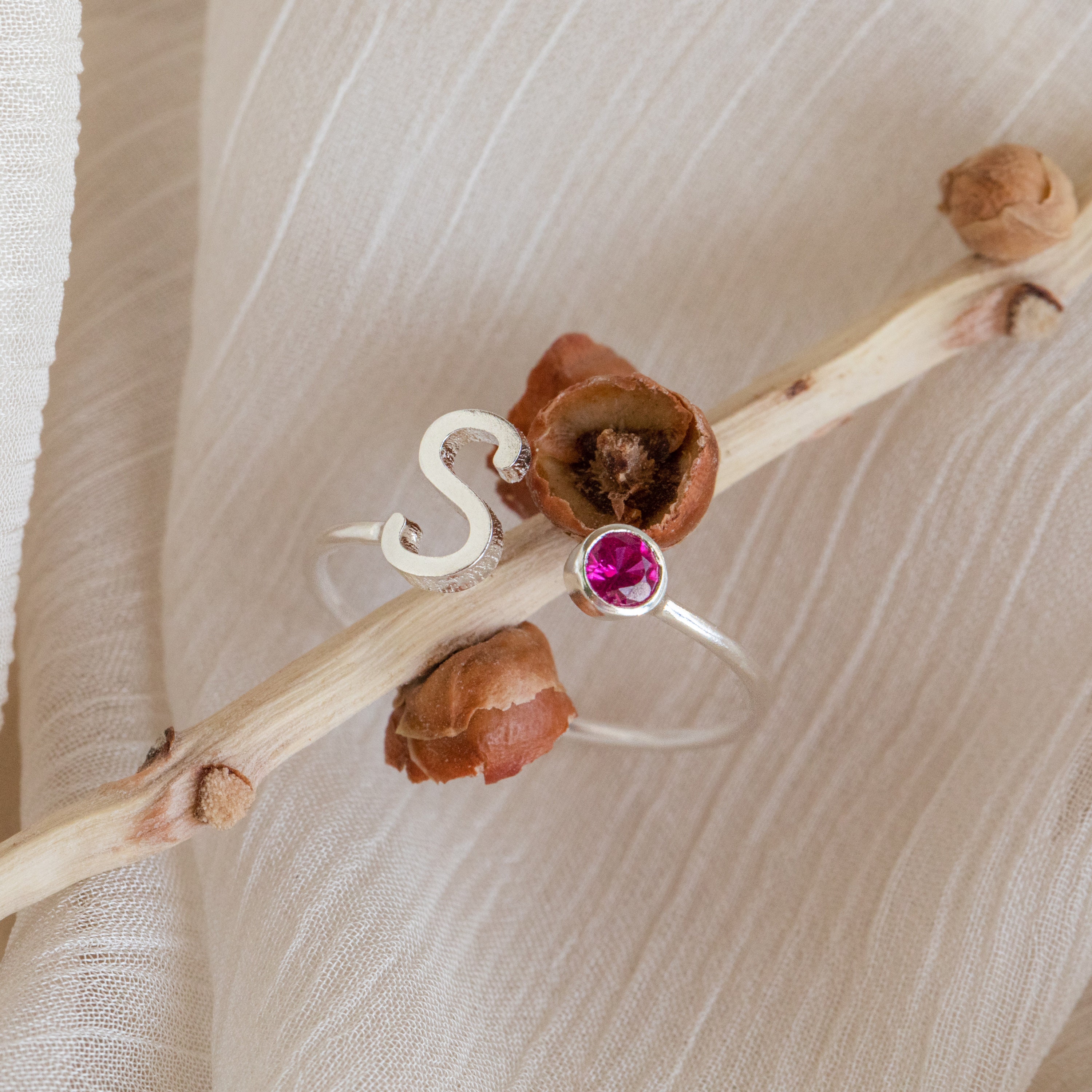 Custom Initial Birthstone Ring • Personalized Sterling Silver Initials Ring • Custom Name Gemstone Mother Ring • Mother Child Ring • RM06F48