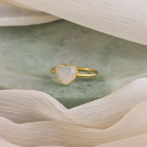 Moonstone Heart Ring by Caitlyn Minimalist • Crystal Heart Promise Ring • Clear Gemstone Ring • Couples Jewelry • Anniversary Gift • RM137