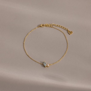 Marquise Birthstone & Pearl Bracelet by Caitlyn Minimalist • Custom Toi et Moi Gemstone Bracelet • Personalized Birthday Gift for Her • BM82