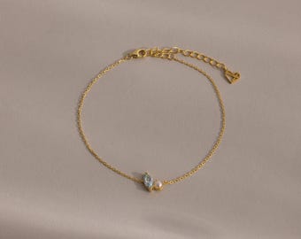 Marquise Birthstone & Pearl Bracelet by Caitlyn Minimalist • Custom Toi et Moi Gemstone Bracelet • Personalized Birthday Gift for Her • BM82