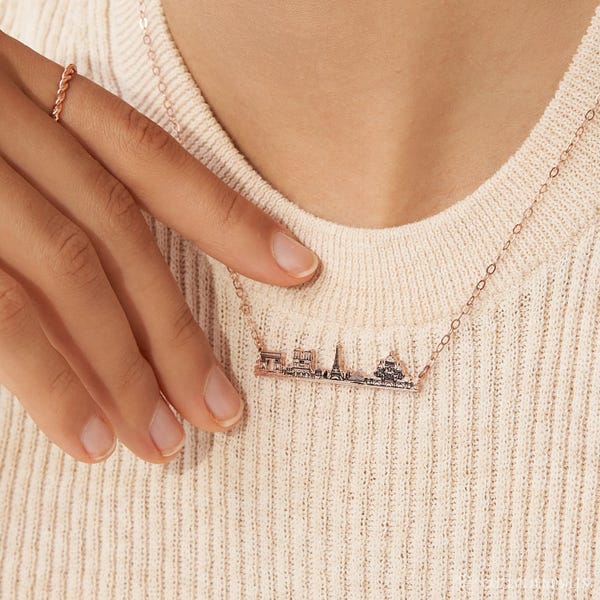 Collar personalizado con diseño de ciudad • Collar con silueta de ciudad • Collar con paisaje urbano • Regalo perfecto para amantes de los viajes • Regalo personalizado para él • Regalo de cumpleaños • NM64