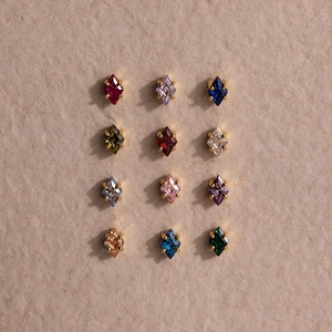 Rhombus Birthstone Flat Back Studs by Caitlyn Minimalist • Diamond-Shaped Geometric Stud Earrings • Gemstone Jewelry • Birthday Gift • ER765