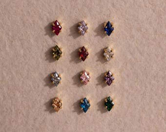 Rhombus Birthstone Flat Back Studs by Caitlyn Minimalist • Diamond-Shaped Geometric Stud Earrings • Gemstone Jewelry • Birthday Gift • ER765