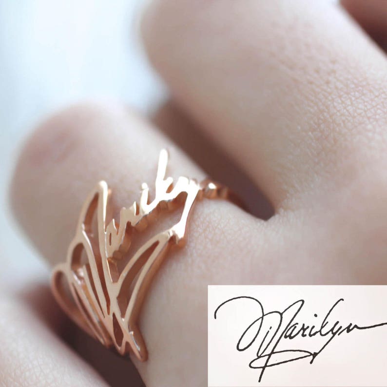 Signature Ring Memorial Signature Jewelry Custom Actual Handwriting Ring Sterling Silver Name Ring Sympathy Gift Mom Gift RM01 image 4