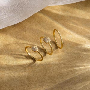 Classic Pave Ring Set by Caitlyn Minimalist • Set of 3 Gold Art Deco Diamond Rings • Wedding Ring Set • Vintage Jewelry • Wife Gift • RR155