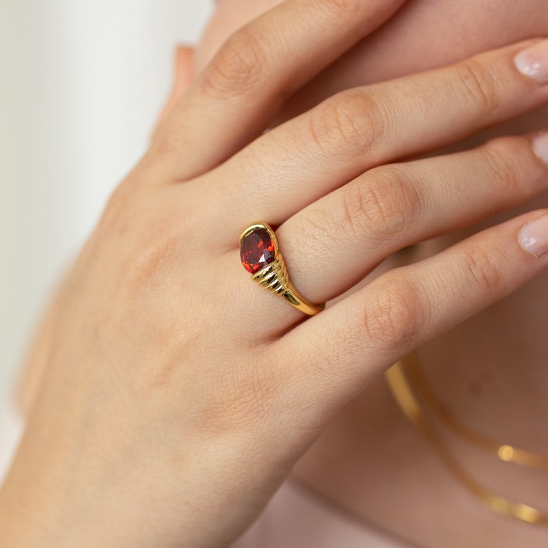 Garnet Signet Ring by Caitlyn Minimalist in Gold  Gemstone image 1