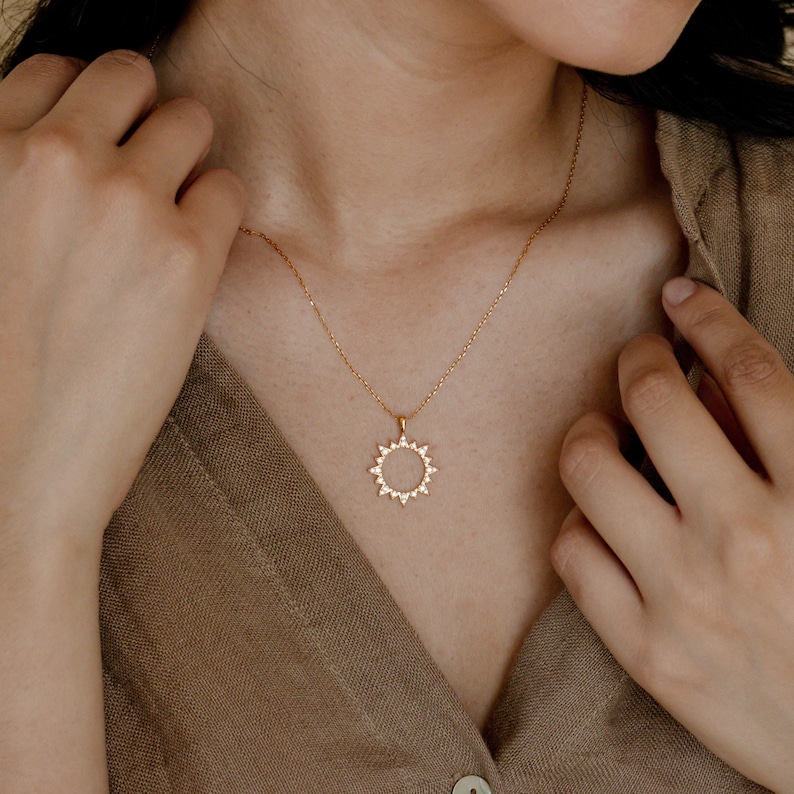 Pave Sun Necklace by Caitlyn Minimalist Boho Necklace Diamond Sun Necklace Summer Jewelry in Gold and Sterling Silver NR046 image 4