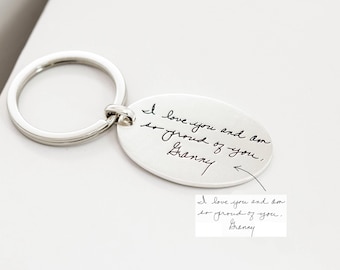 Engraved Actual Handwriting Keychain • Custom Quote Keychain • Hand Stamped Keepsake Jewelry • Granda Gift From Kids • CM26