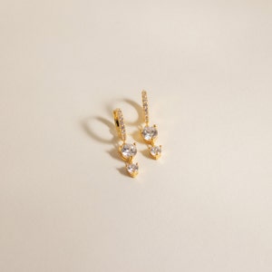 Diamond Stone Huggie Earrings by Caitlyn Minimalist Pave Dangle Earrings Crystal Jewelry Bridal Earrings Anniversary Gift ER189 image 4