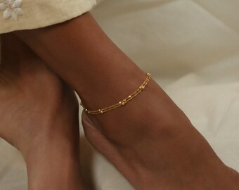 【TommassiniJewelry】 Dainty Disc Dangle anklet Duo Bead Chain Anklet • Delicate Anklet • Fine Beaded Chain