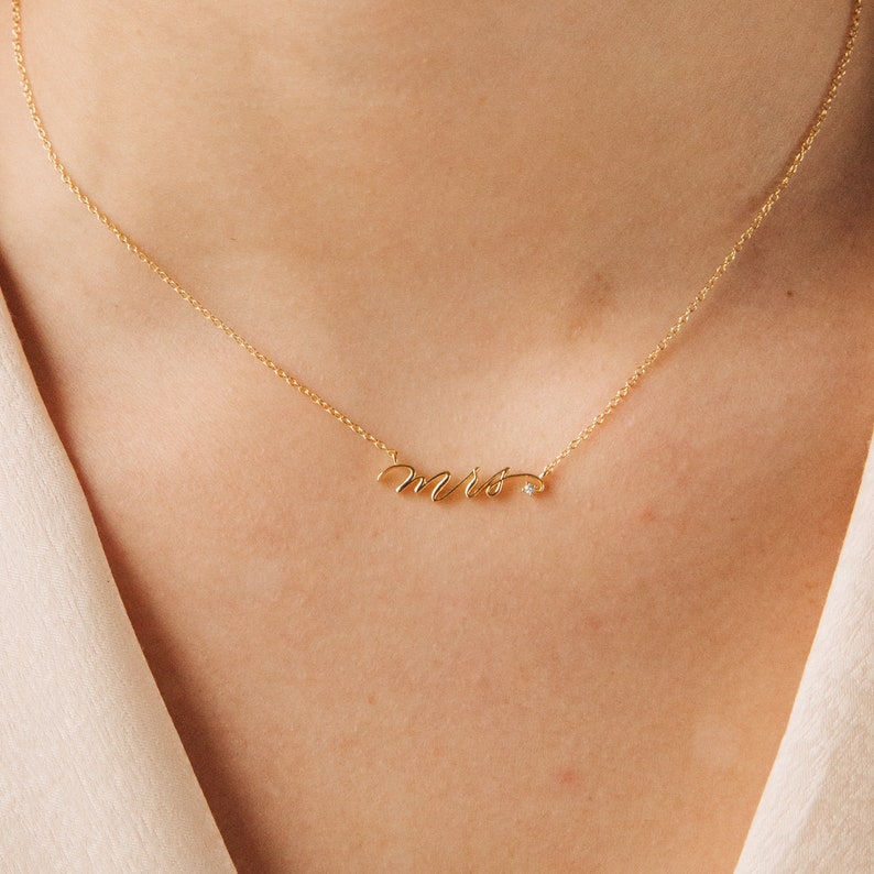 Mrs. Necklace with White Diamond by Caitlyn Minimalist • Wedding Gift • Mrs Jewelry • Bridal Shower Gift • NR033