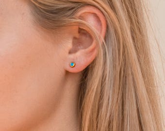 Turquoise Stud Earrings by Caitlyn Minimalist • Dainty Blue Gemstone Earrings • Round Bezel Studs • Turquoise Jewelry • Gift for Her • ER038