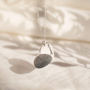 Actual Fingerprint Necklace • Engraved Fingerprint Handwriting Jewelry • Custom Heart Charm • Memorial Necklace • Mom Gift • NM32 image 4