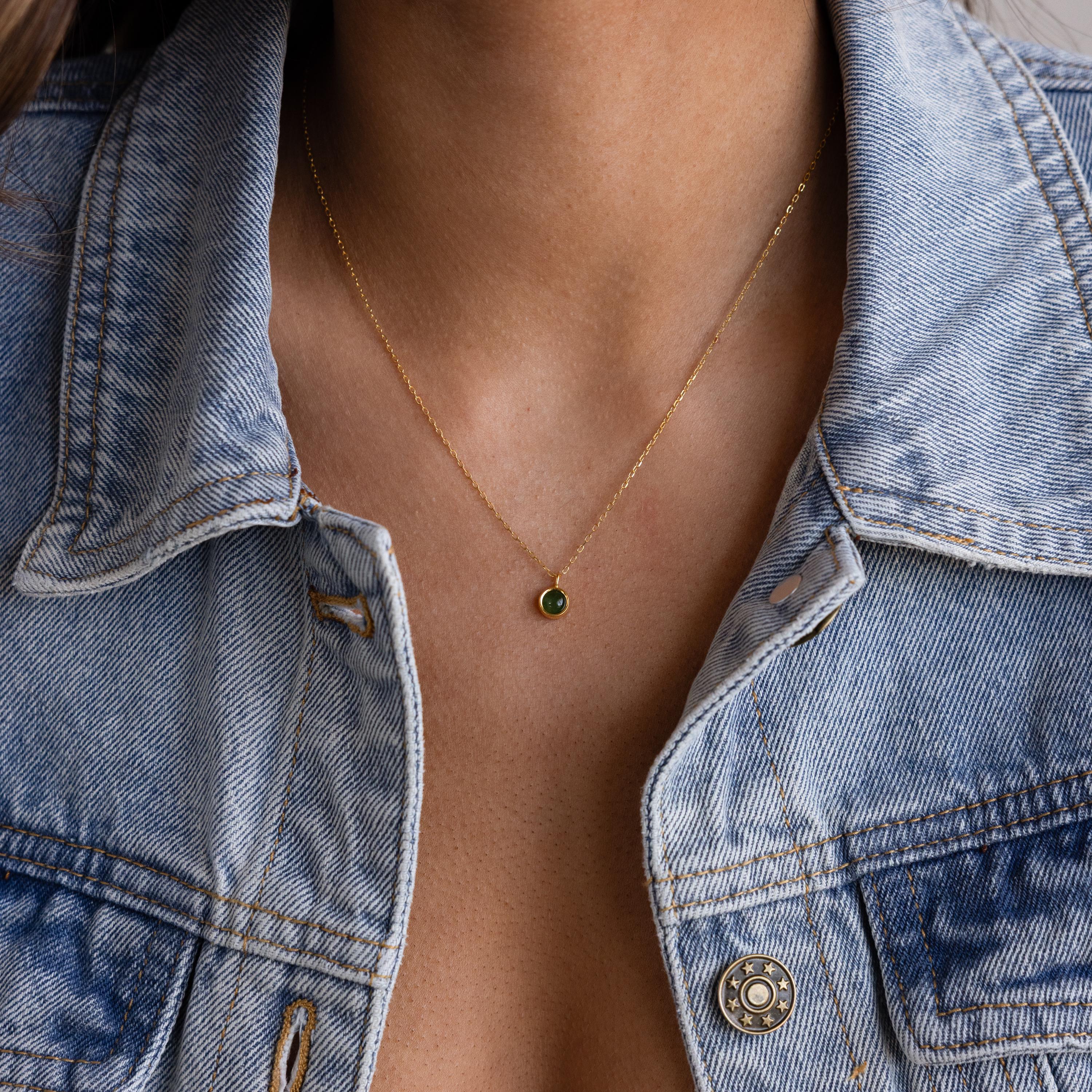 Collier Réglable En Pierre De Jade Vert Clair De Chine - Pendentif Fleur, Occasion Très Bon état